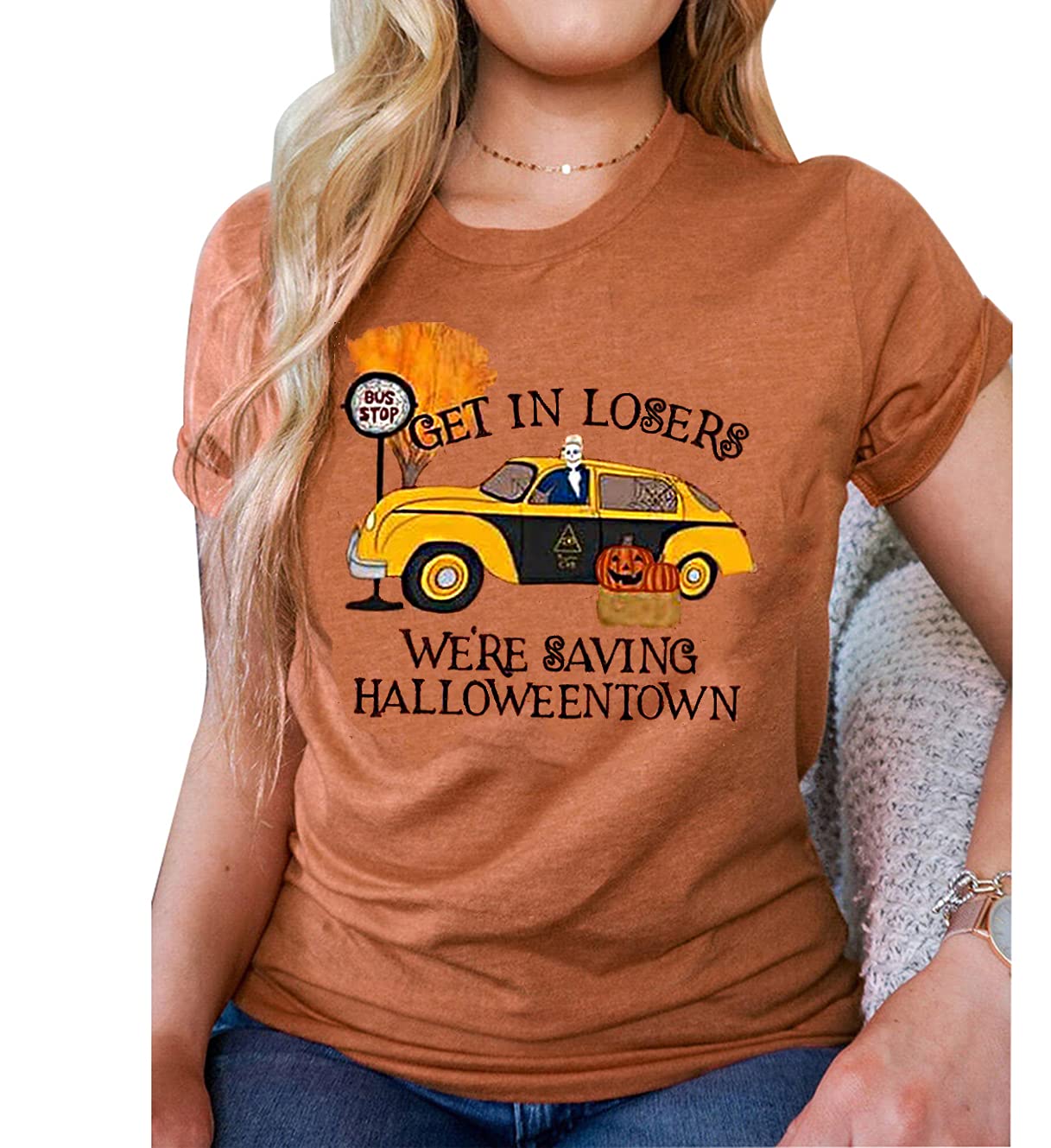 TIVIEAZG Women's We're Saving Halloween Town Shirt, Orange, Medium