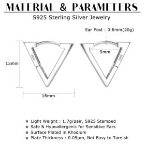 Milacolato 925 Sterling Silver Small Hoop Earrings for Women 18K White Gold Plated Geometric Huggie Hoop Earrings Hypoallergenic Triangle Hoop Earrings for Women