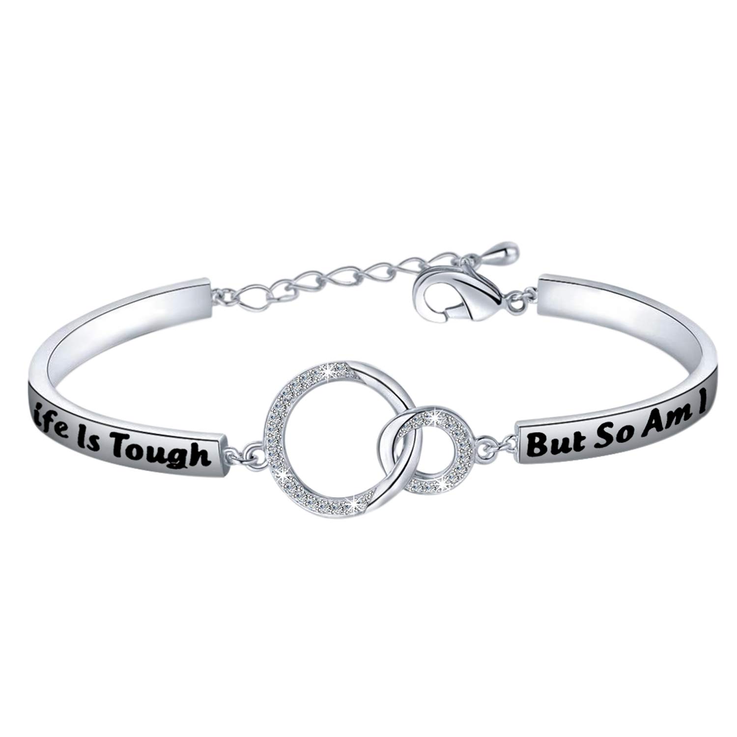 FEELMEM Life Is Tough But So Am I Bracelet Depression Suicide Mental Health Awareness Inspirational Jewelry Recovery Gift Keep Going Gift (Life Is Tough-silver)