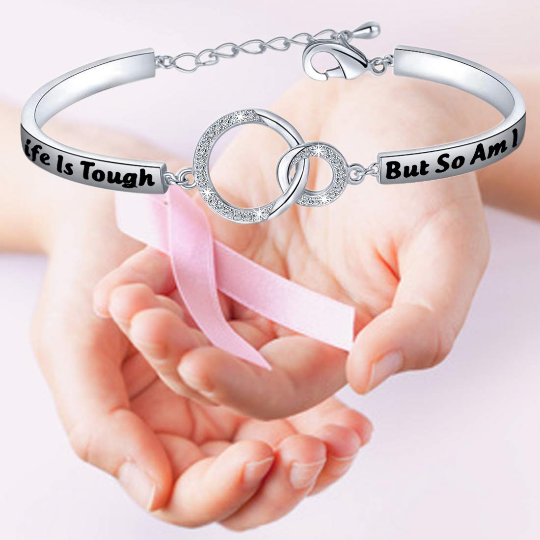 FEELMEM Life Is Tough But So Am I Bracelet Depression Suicide Mental Health Awareness Inspirational Jewelry Recovery Gift Keep Going Gift (Life Is Tough-silver)