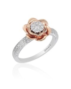 jewelili enchanted disney fine jewelry 14k rose gold over sterling silver 1/4 cttw belle rose composite ring, size 8