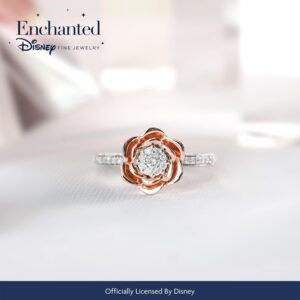 Jewelili Enchanted Disney Fine Jewelry 14K Rose Gold Over Sterling Silver 1/4 Cttw Belle Rose Composite Ring, Size 8