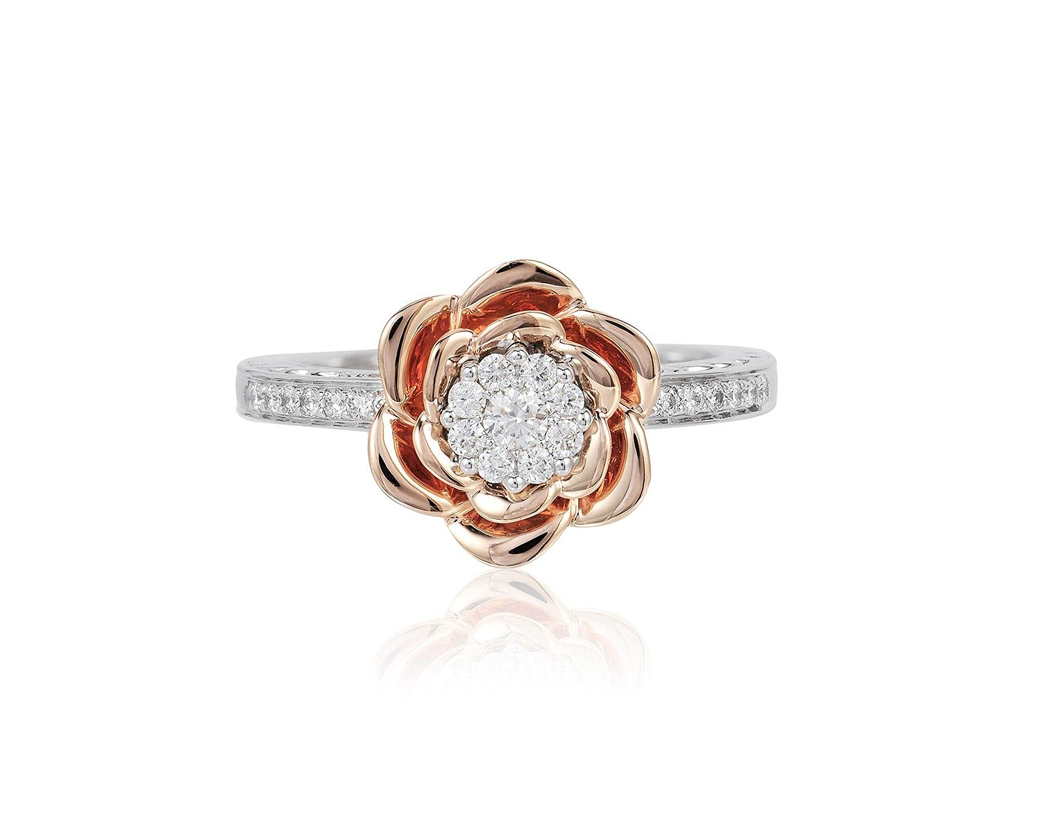 Jewelili Enchanted Disney Fine Jewelry 14K Rose Gold Over Sterling Silver 1/4 Cttw Belle Rose Composite Ring, Size 8