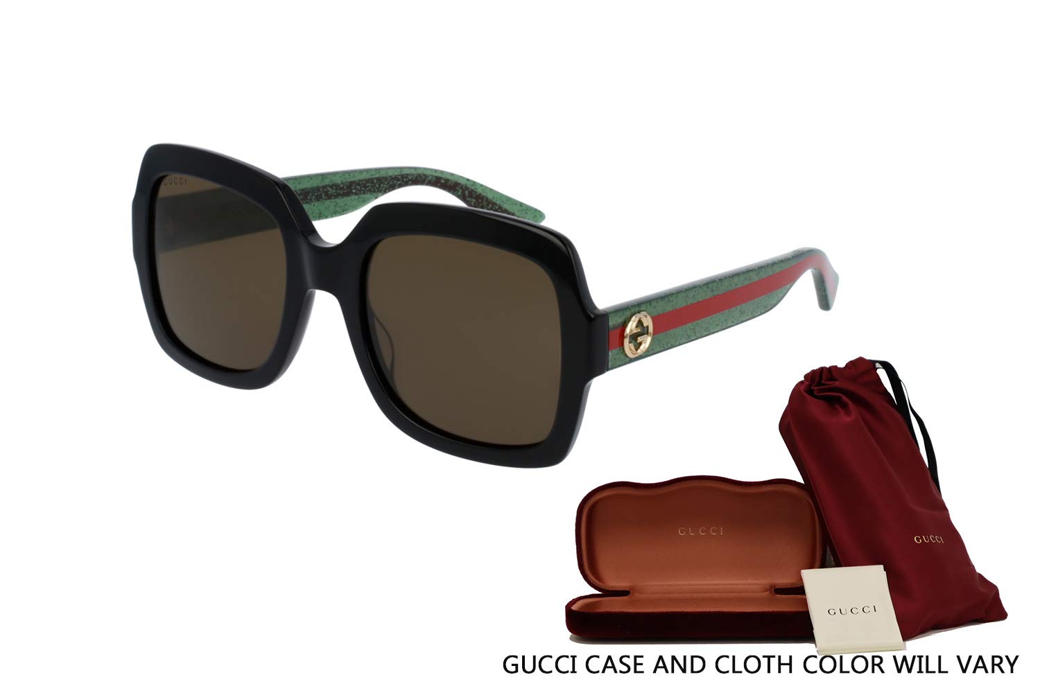 Gucci GG0036S 002 54M Black/Green/Brown Rectangular Sunglasses For Women + BUNDLE with Designer iWear Eyewear Kit