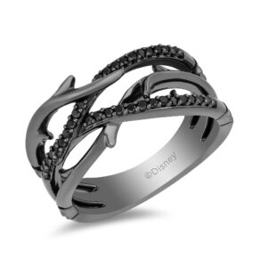 Jewelili Enchanted Disney Fine Jewelry Sterling Silver with Black Rhodium 1/5cttw Maleficent Creeper Ring