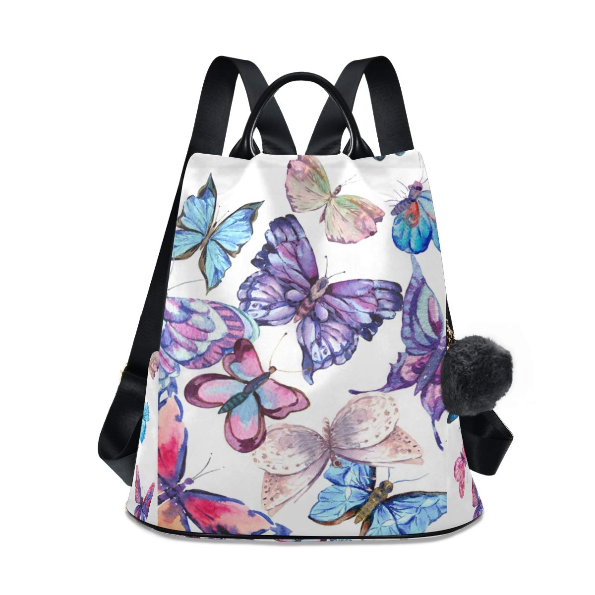 ALAZA Blue & Pink Butterfly Backpack Purse for Women Anti Theft Fashion Back Pack Shoulder Bag