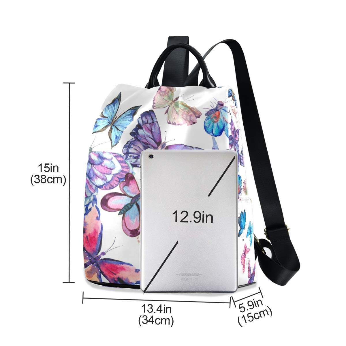 ALAZA Blue & Pink Butterfly Backpack Purse for Women Anti Theft Fashion Back Pack Shoulder Bag