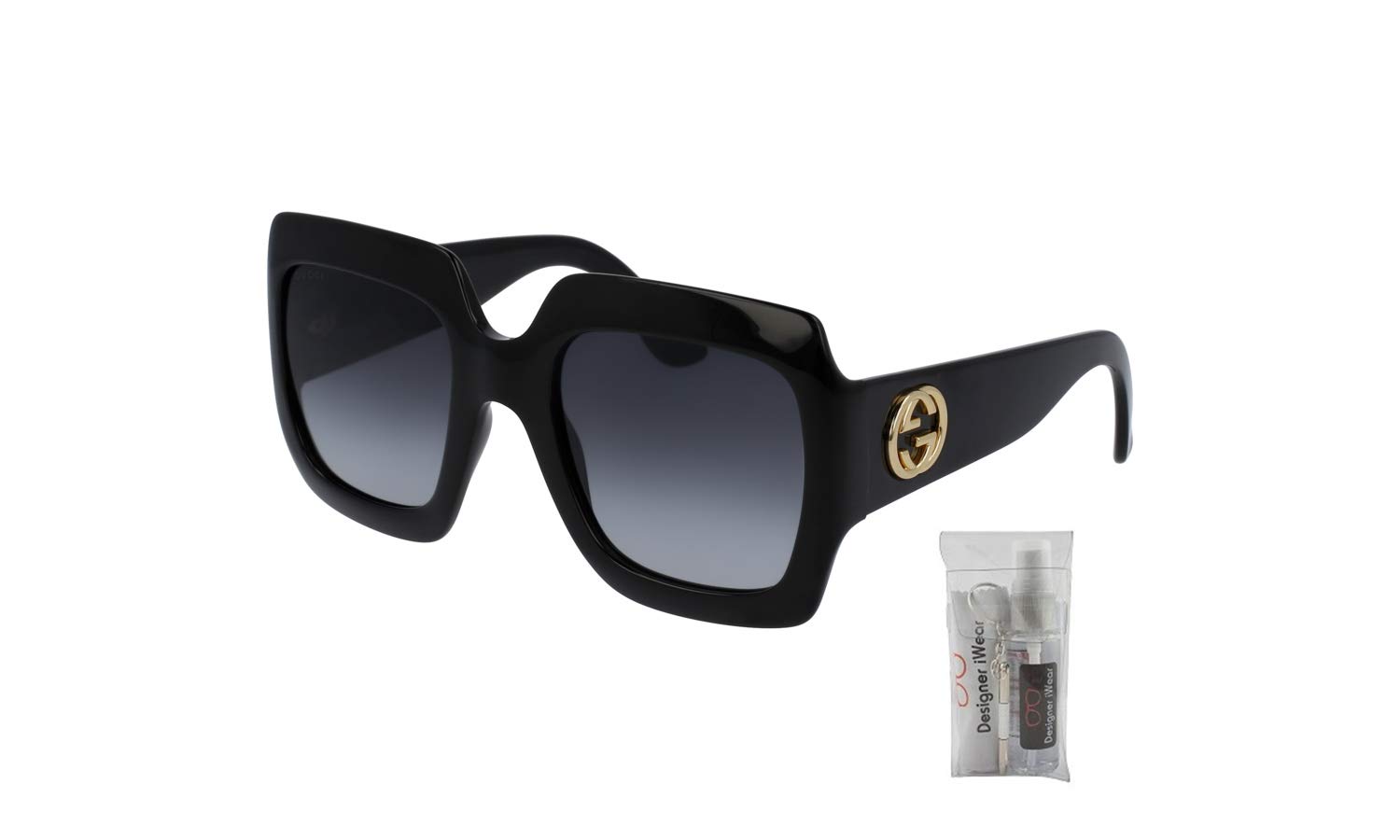 Gucci GG0053S 001 54M Black/Grey Gradient Rectangular Sunglasses For Women+ BUNDLE With Designer iWear Eyewear Kit