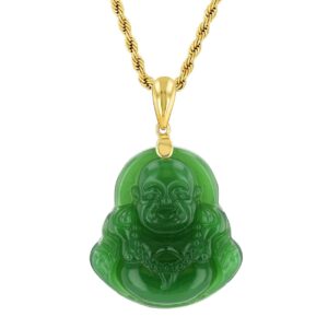 Smiling Laughing Buddha Green Jade Pendant Necklace Rope Chain Genuine Certified Grade A Jadeite Jade Hand Crafted, Jade Necklace, Gold Buddha necklace, Buddha chain, Jade Medallion 24" Rope Necklace