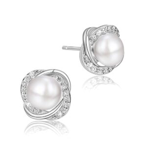 pearlove freshwater cultured pearl earrings for women stainless steel stud earrings cubic zirconia stud earrings gift for women with gifts packing