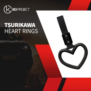 Kei Project JDM Tsurikawa Ring Japanese Subway Train Bus Handle Hand Strap Drift Charm Bosozoku (Heart: Black)