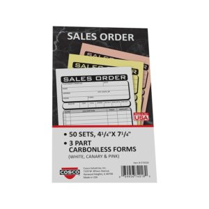 Cosco® Sales Order Form Book with Slip, Business, 4 1/4" x 7 1/4", 3-Part Carbonless, 50 Sets (074018)