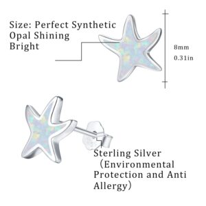 CUOKA MIRACLE Starfish Earrings Opal Stud Earrings 925 Sterling Silver Sea Star Beach Stud Earrings Hypoallergenic Earrings Tiny Small Earrings Gifts for Women White Opal