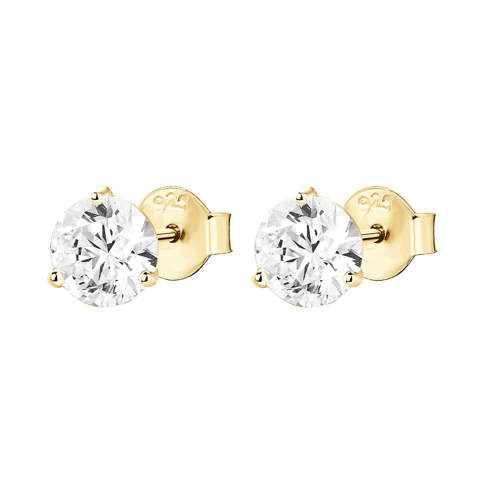 PAVOI 14K Yellow Gold Plated Sterling Silver Cubic Zirconia Stud Earrings for Women Round 6mm