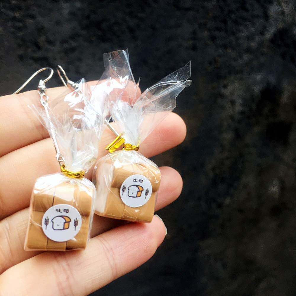 Mountainer Creative Handmade Mini Simulation Food Toast Dangle Earrings for Women Cute Bread Drop Earrings Funny Jewelry Gift