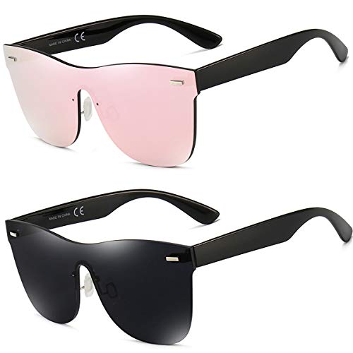 Dollger Trendy Mirrored Sunglasses for women men Rimless one piece colored lens reflective cool 2PCS