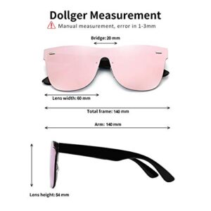 Dollger Trendy Mirrored Sunglasses for women men Rimless one piece colored lens reflective cool 2PCS