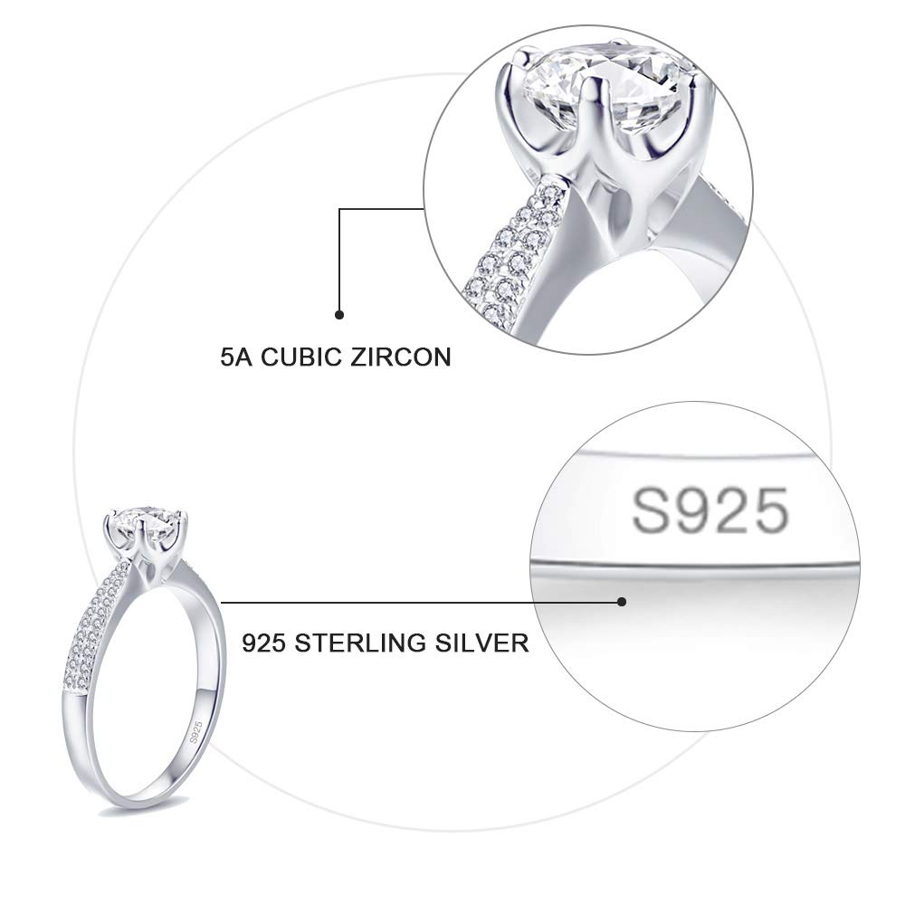 AVECON Classic 4.5 Carat Engagement Rings Cubic Zirconia Round Cut Solitaire Wedding Ring 925 Sterling Silver CZ Bands Rings for Women Size 5