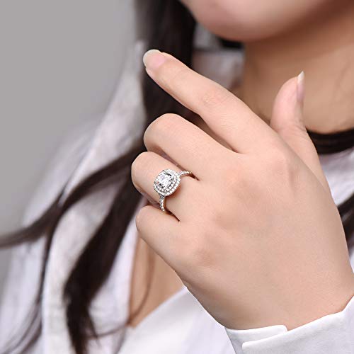 AVECON 3 Carat Cushion Cut Engagement Rings Cubic Zirconia Wedding Rings 925 Sterling Silver Solitaire Wedding Ring for Women Size 5