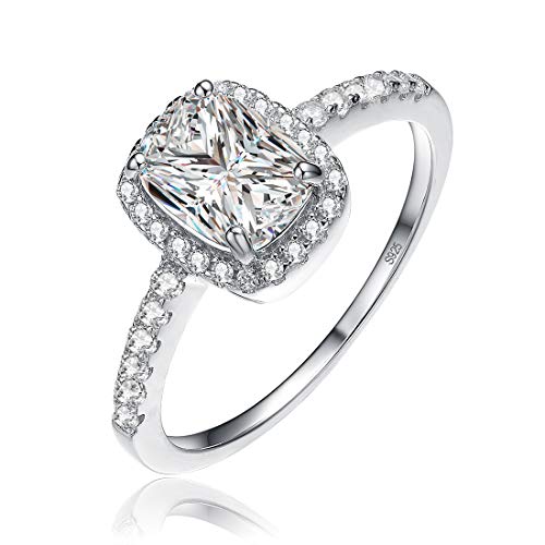 AVECON 2.3 Ct Cushion Cut Wedding Rings Cubic Zirconia Engagement Rings 925 Sterling Silver Halo Engagement Rings for Women Size 5