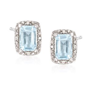 Ross-Simons 1.00 ct. t.w. Aquamarine Stud Earrings With Diamond Accents in Sterling Silver