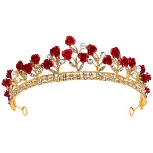 rose crown rose tiaras for women rose designed bride headdress wedding hair crown rose rhinestone crown wedding girl tiara headdress