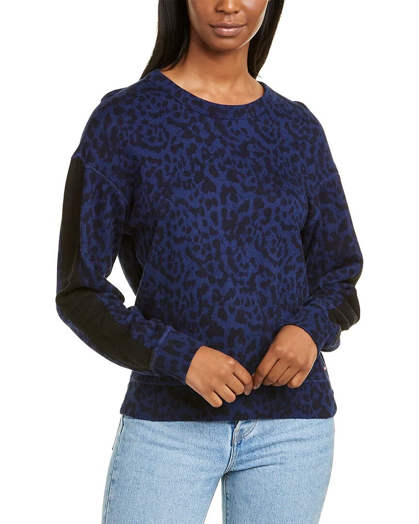 n: PHILANTHROPY Women's Azure Casual Long Sleeve Crew Neck Pullover Sweatshirt, Galaxy Blue Leopard, XS