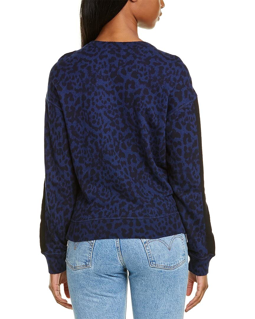 n: PHILANTHROPY Women's Azure Casual Long Sleeve Crew Neck Pullover Sweatshirt, Galaxy Blue Leopard, XS