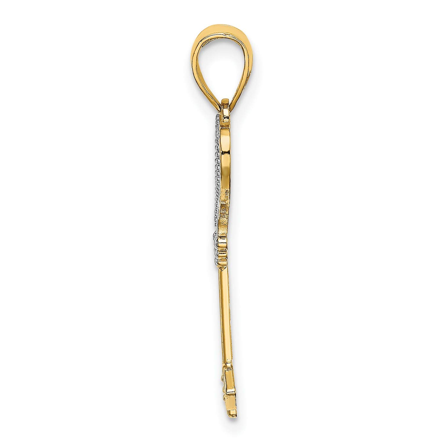 Key with Heart Charm In Real 14k Yellow Two Tone Gold 23 mm x 10 mm