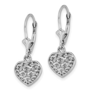 3D Mini Puffed Heart Leverback Earrings In Real 14k White Gold 25 mm x 10 mm