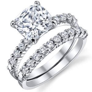 Metal Masters CO. Womens 2.5Ct Wedding Engagement Ring Band Set Fabulous Cushion CZ Sterling Silver 925