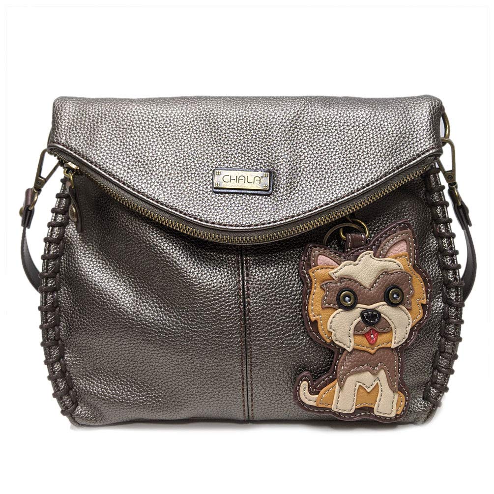 CHALA Charming Crossbody Bag Shoulder Handbag With Flap Top and Zipper Navy/Pewter (Coin Purse_ Yorkie)