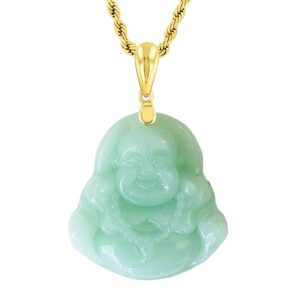 Smiling Laughing Buddha Green Jade Pendant Cute Necklace Rope Chain Genuine Certified Grade A Jadeite Jade Hand Crafted, Jade Neckalce, 14k Gold Filled Buddha necklace, Jade Medallion Apple Green