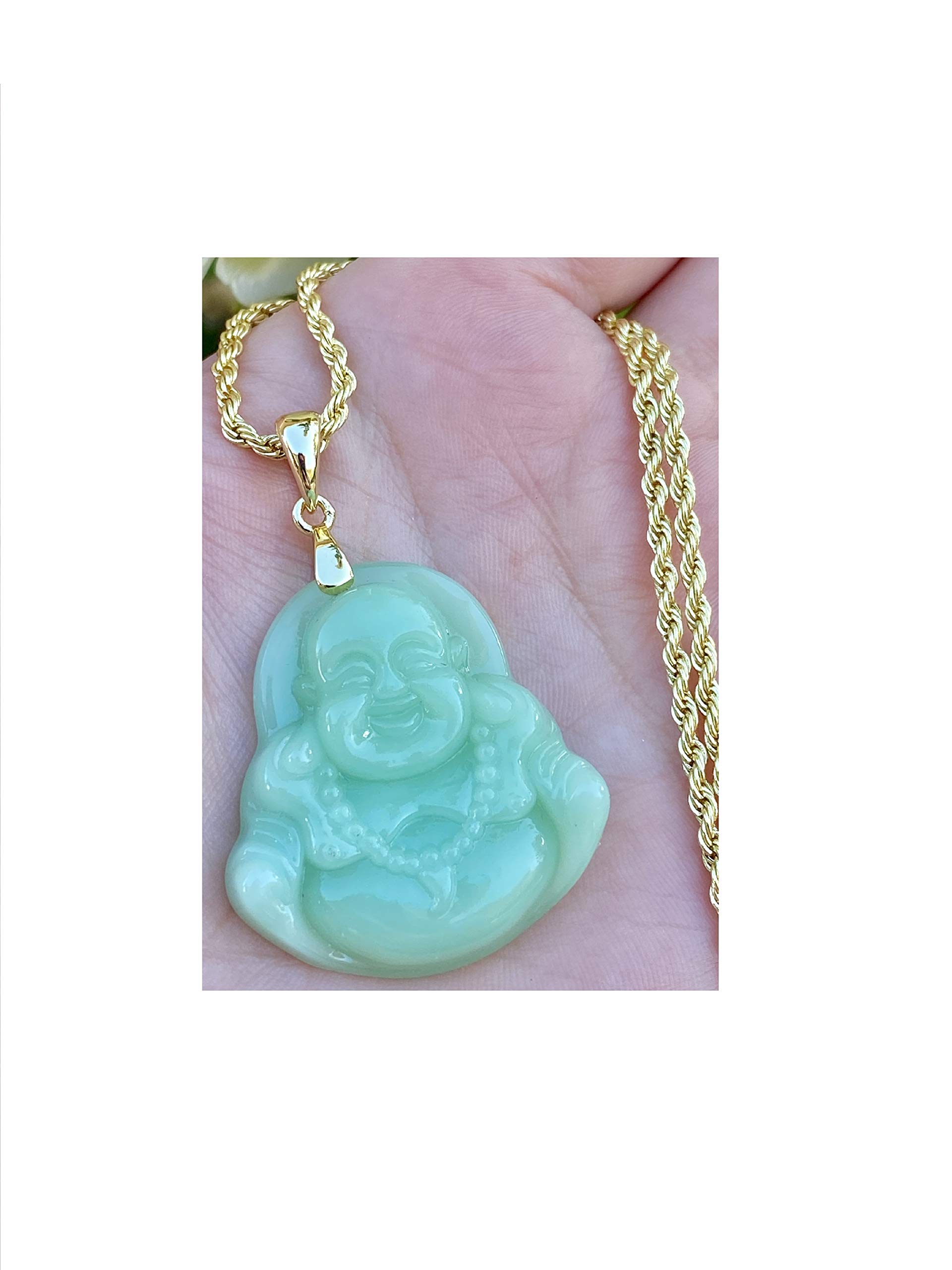 Smiling Laughing Buddha Green Jade Pendant Cute Necklace Rope Chain Genuine Certified Grade A Jadeite Jade Hand Crafted, Jade Neckalce, 14k Gold Filled Buddha necklace, Jade Medallion Apple Green