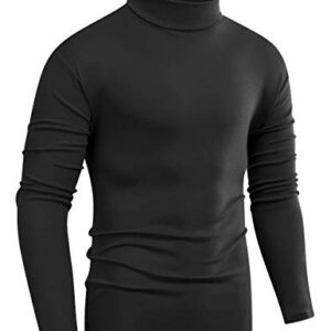 Beauhuty Men Slim Fit Lightweight Long Sleeve Pullover Top Turtleneck T-Shirt (Black,XL)