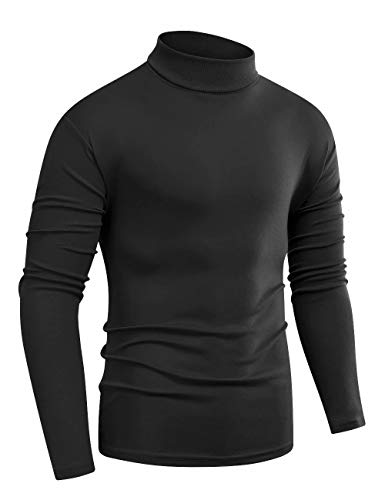 Beauhuty Men Slim Fit Lightweight Long Sleeve Pullover Top Turtleneck T-Shirt (Black,XL)