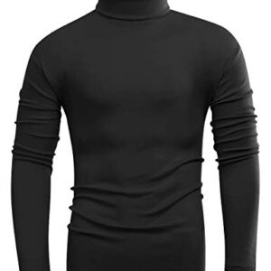 Beauhuty Men Slim Fit Lightweight Long Sleeve Pullover Top Turtleneck T-Shirt (Black,XL)