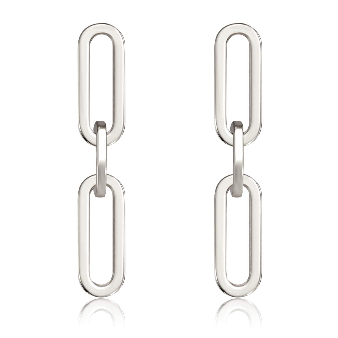 ISALOE Paperclip Link Chain Drop Earrings Chunky Paperclip Link Dangle Earring Studs Statement Jewelry for Women Birthday Party Jewelry (Silver)