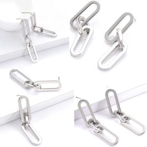 ISALOE Paperclip Link Chain Drop Earrings Chunky Paperclip Link Dangle Earring Studs Statement Jewelry for Women Birthday Party Jewelry (Silver)