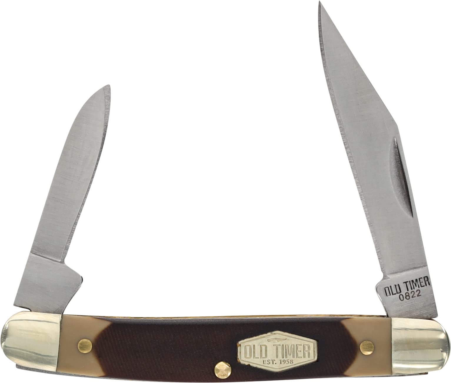 Old Timer 104OTCP Small Canoe 4.7in Stainless Steel Traditional Folding Pocket Knife with Clip Point and Drop Point Blades, Sawcut Handle, and Convenient Size for EDC, Camping, Hunting, One Size,Black