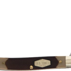 Old Timer 104OTCP Small Canoe 4.7in Stainless Steel Traditional Folding Pocket Knife with Clip Point and Drop Point Blades, Sawcut Handle, and Convenient Size for EDC, Camping, Hunting, One Size,Black