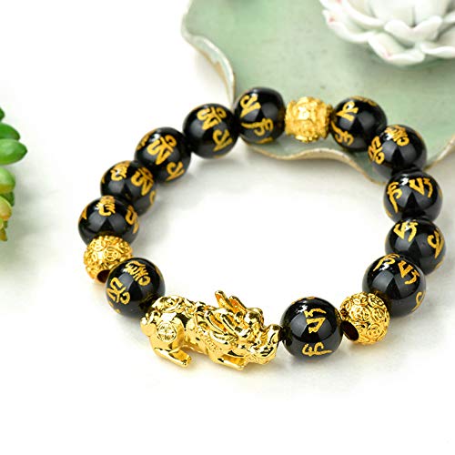 HiRinK 3Pcs Feng Shui Good Luck Bracelets- Lucky Charm Pi Xiu Pi Yao Bracelet Chinese Dragon Attract Good Luck and Wealth Jewelry Adjustable Elastic for Men Women