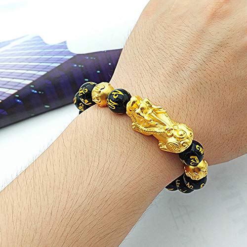 HiRinK 3Pcs Feng Shui Good Luck Bracelets- Lucky Charm Pi Xiu Pi Yao Bracelet Chinese Dragon Attract Good Luck and Wealth Jewelry Adjustable Elastic for Men Women