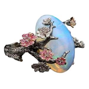 shiYsRL Exquisite Jewelry Ring Love Rings Vintage Women Faux Opal Plum Blossom Flower Two Tone Finger Ring Jewelry Gift Wedding Band Best Gifts for Love with Valentine's Day - US 6