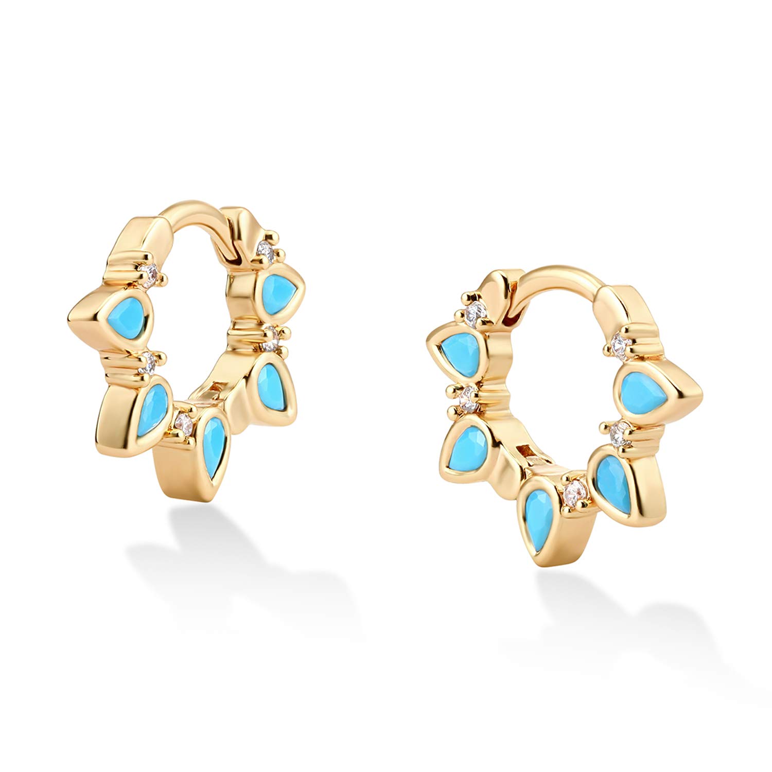 VACRONA Huggie Earrings for Women 18k Gold Plated Turquoise Huggie Hoop Earrings Cute Earrings for Her