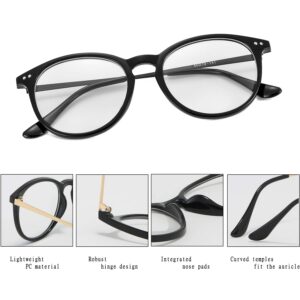 Kursan Non Prescription Clear Lens Fake Glasses for Women Men Retro Round Plastic Frame Eyeglasses (Bright Black)