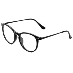 Kursan Non Prescription Clear Lens Fake Glasses for Women Men Retro Round Plastic Frame Eyeglasses (Bright Black)