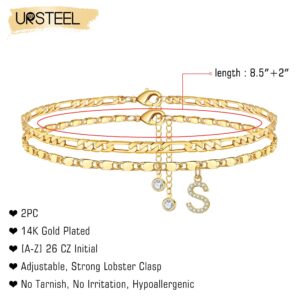 Ursteel 14k Gold Plated Adjustable Ankle Bracelet with S Initial for Women, Anklet Jewelry Gift for Teen Girls