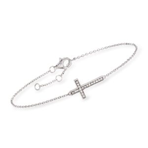 ross-simons 0.10 ct. t.w. diamond sideways cross bracelet in sterling silver. 7 inches