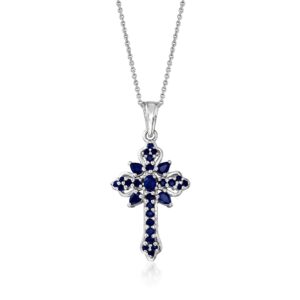 ross-simons 1.42 ct. t.w. sapphire cross pendant necklace in sterling silver. 18 inches